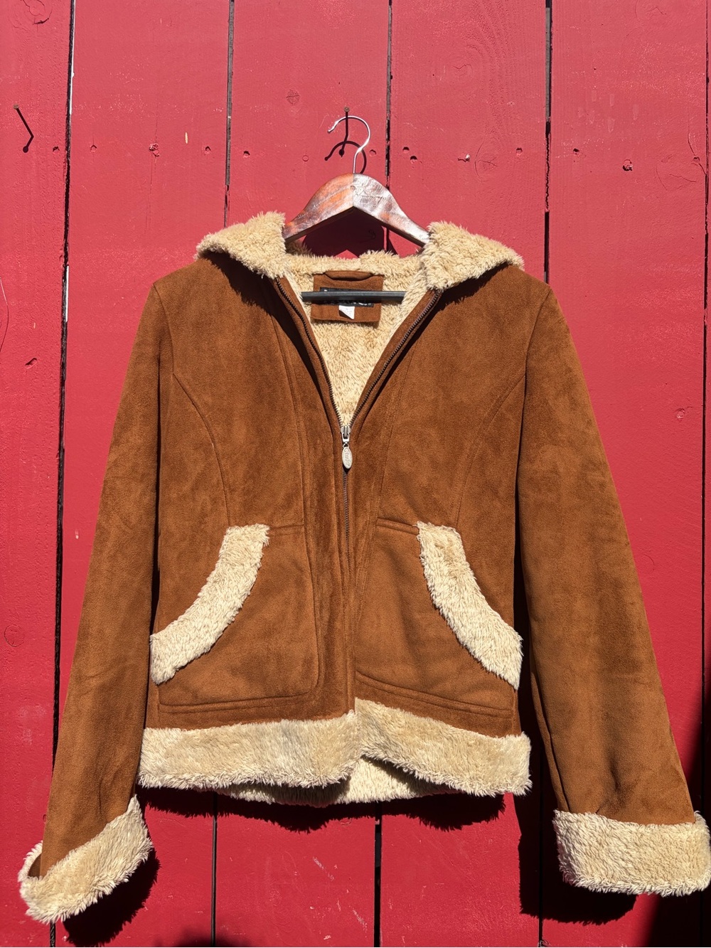 Mudd Women's Tan Teddy Jacket with Cream Sherpa Lining